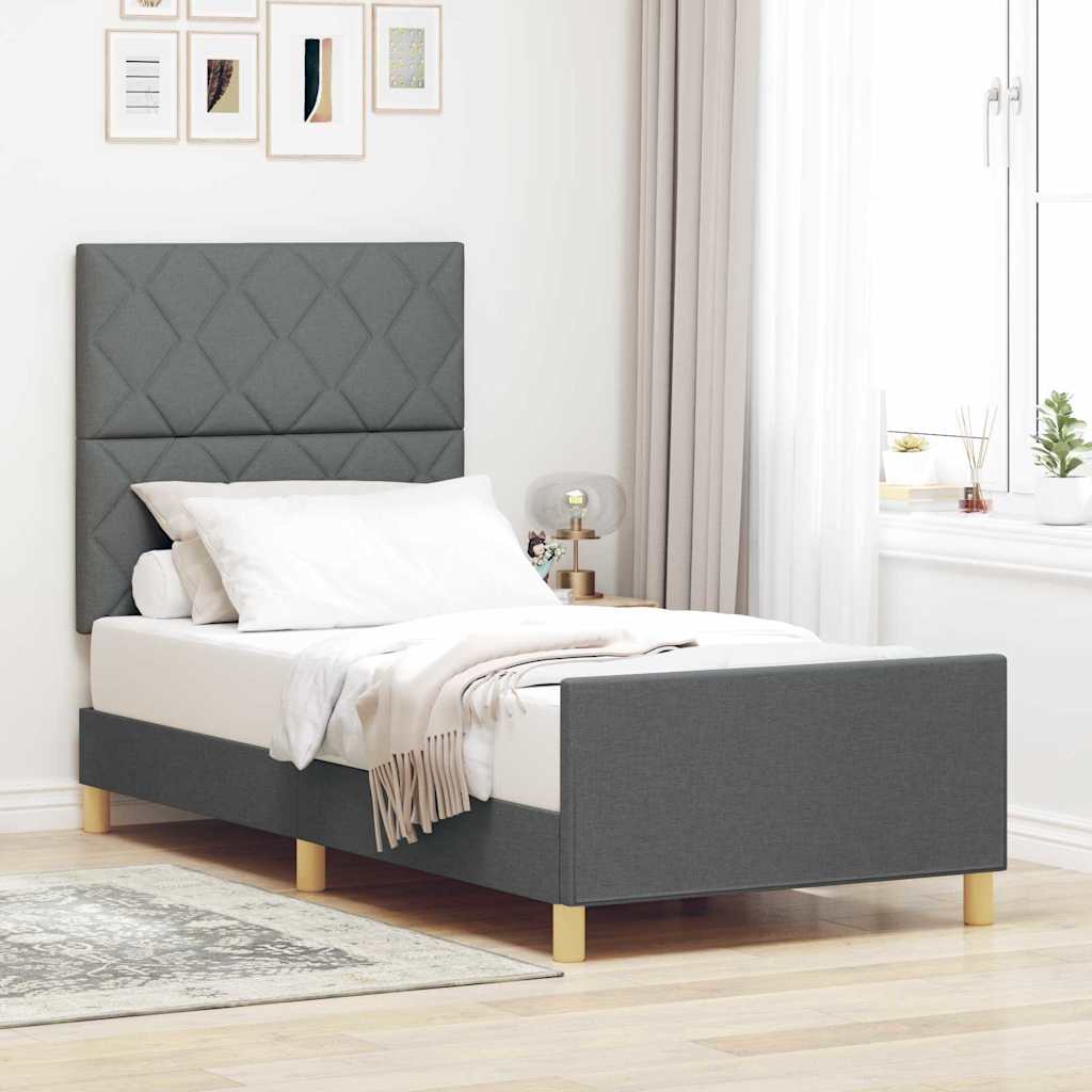 Bedframe met hoofdeinde Donkergrijs 90 x 190 cm Stof