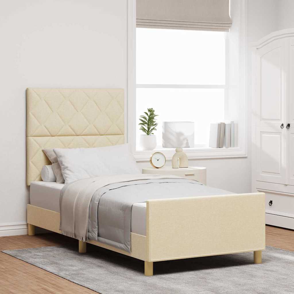 Bedframe met hoofdeinde Crème 90 x 190 cm Stof