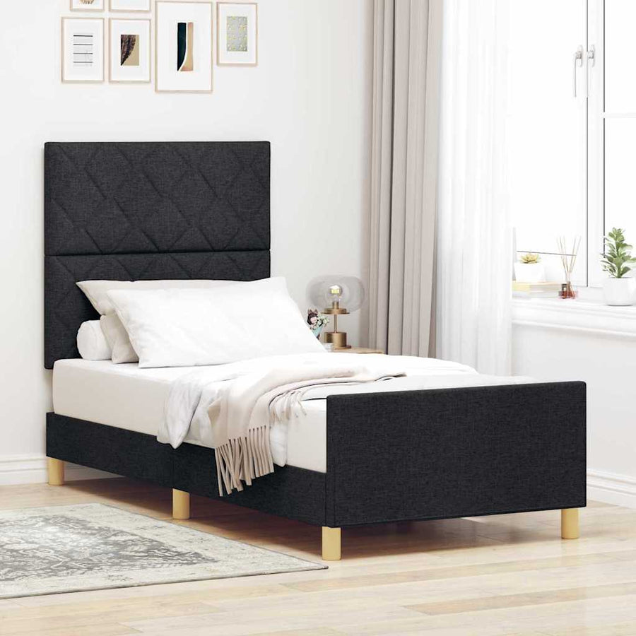 Bedframe met hoofdeinde Zwart 90 x 200 cm Stof