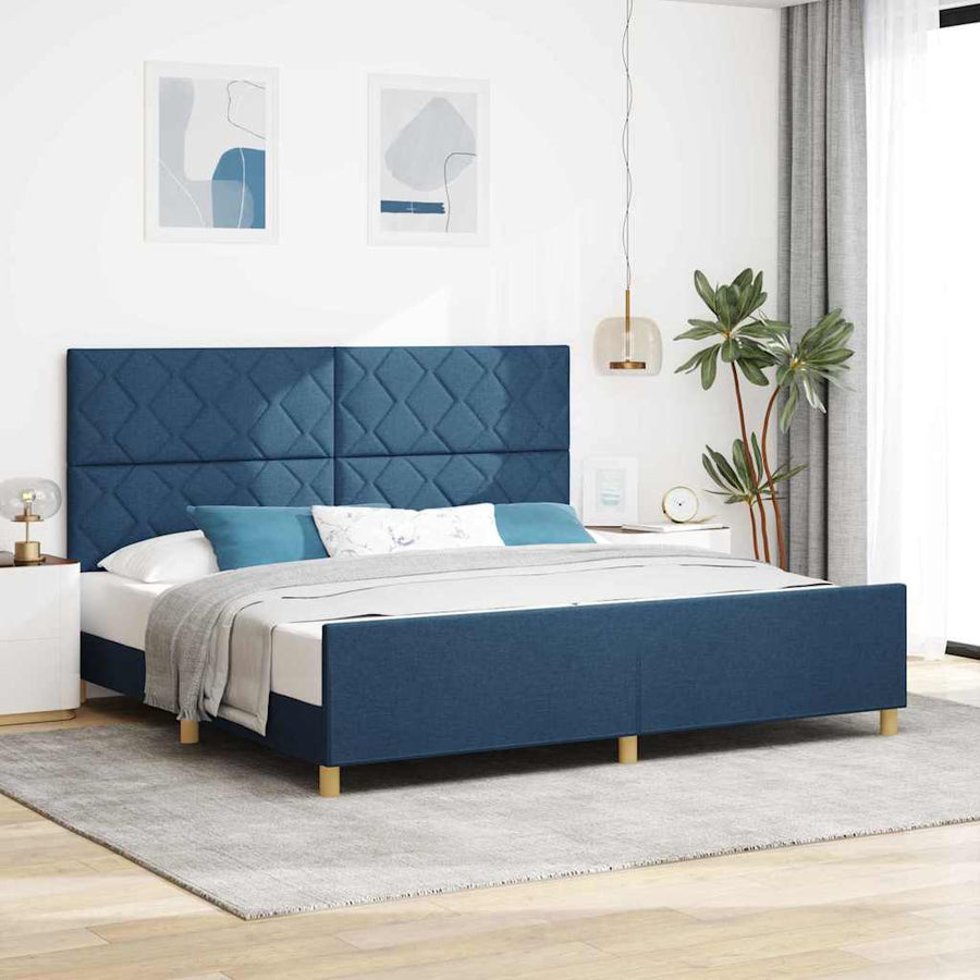 Bedframe met hoofdeinde Blauw 200 x 200 cm Stof