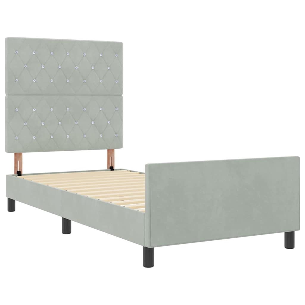 Boxspringbed met hoofdeinde Lichtgrijs 90 x 190 cm Fluweel