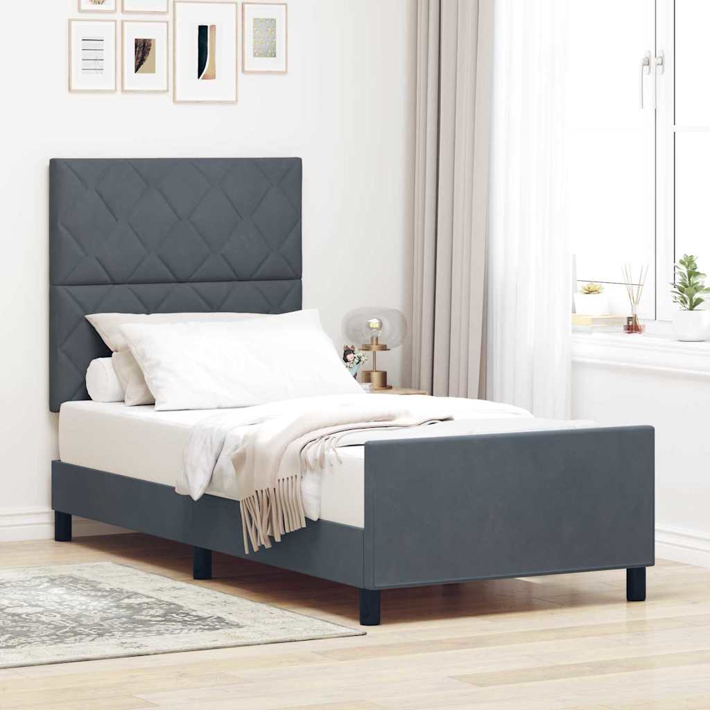 Bedframe met hoofdeinde Donkergrijs 90 x 200 cm Fluweel