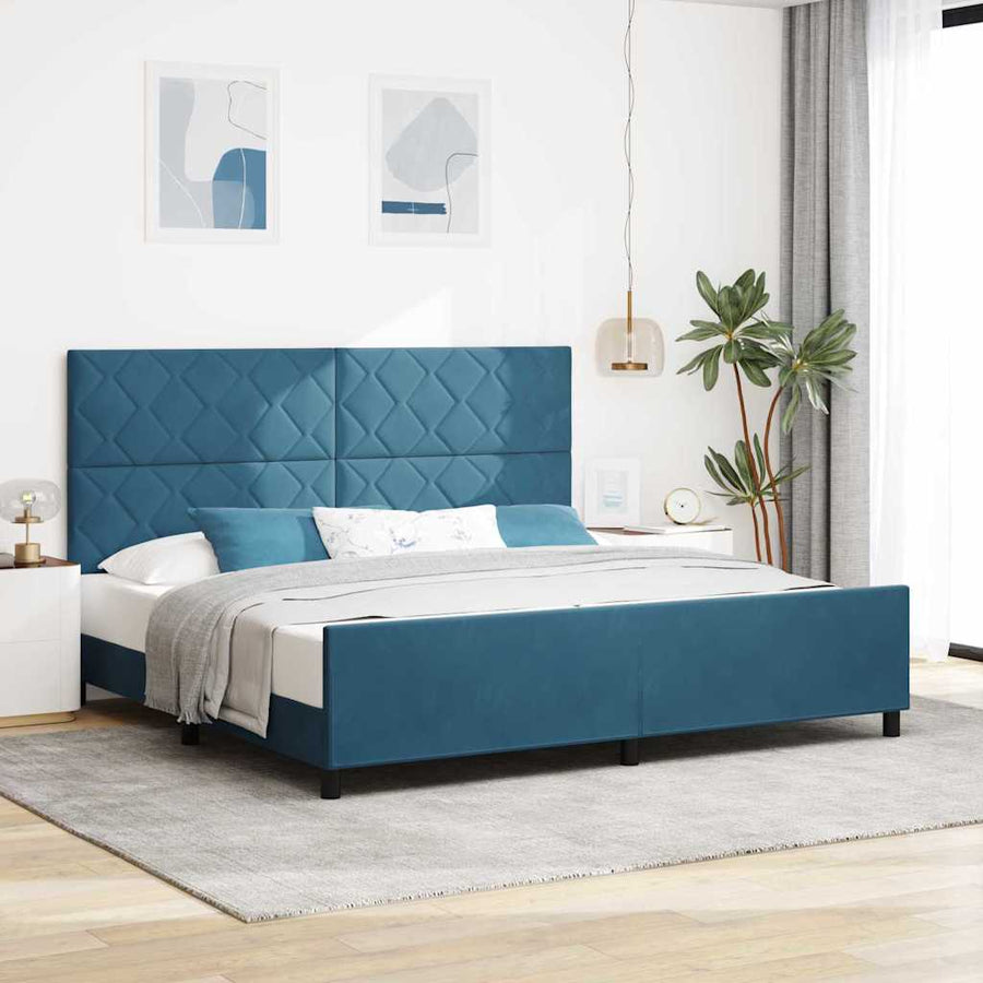 Bedframe met hoofdeinde Donkerblauw 200 x 200 cm Fluweel
