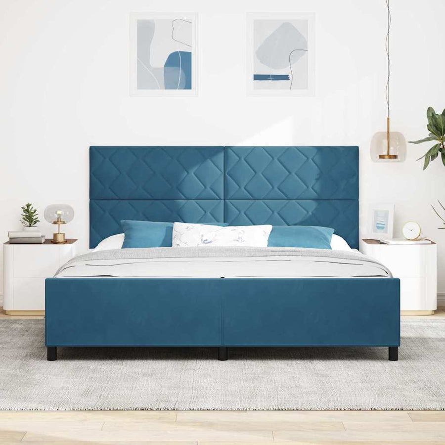 Bedframe met hoofdeinde Donkerblauw 200 x 200 cm Fluweel