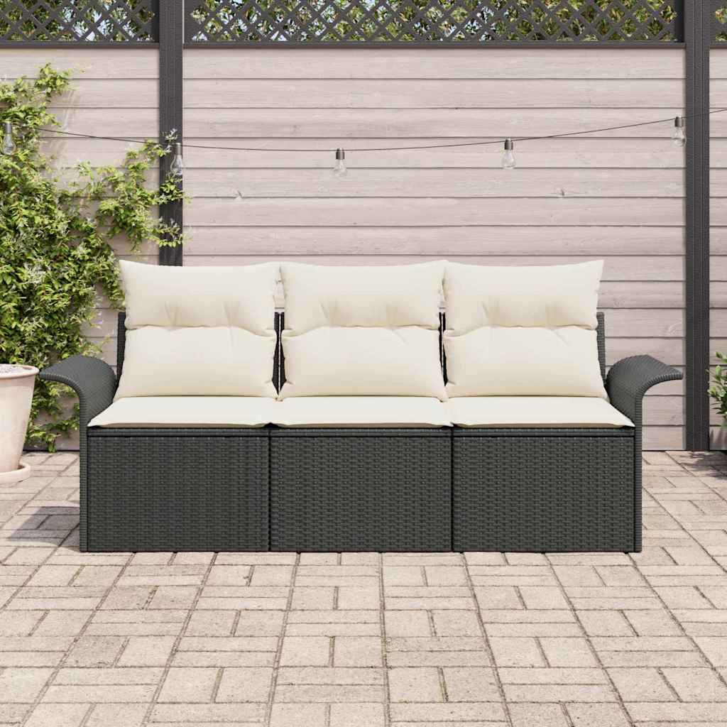 Tuin Sofa Set met kussen met opslag 3 pcs Zwart Poly riet