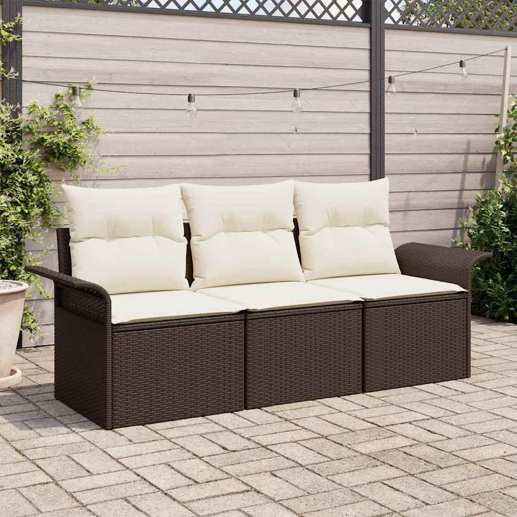 Tuin Sofa Set met kussen met opslag 3 pcs Bruin Poly riet