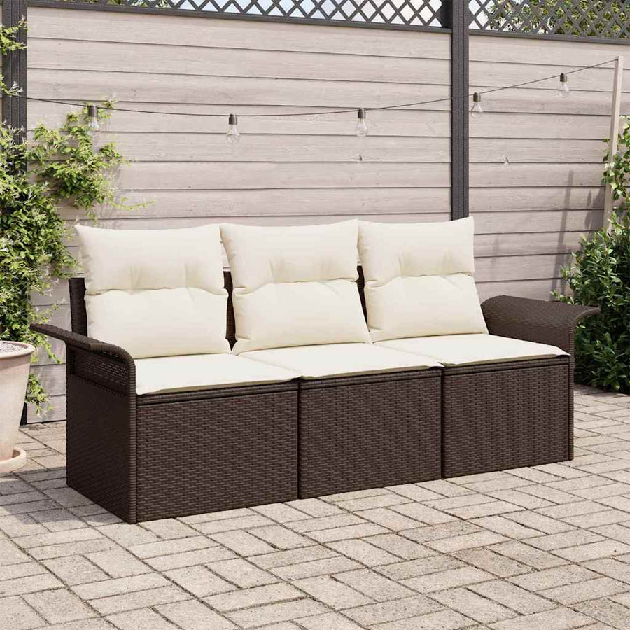 Tuin Sofa Set met kussen met opslag 3 pcs Bruin Poly riet