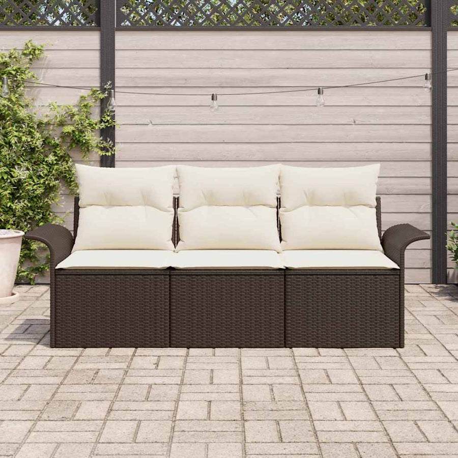Tuin Sofa Set met kussen met opslag 3 pcs Bruin Poly riet