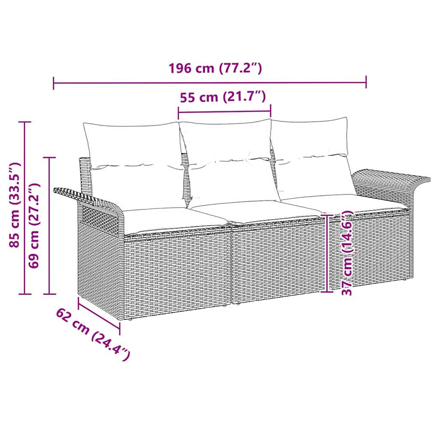 Tuin Sofa Set met kussen met opslag 3 pcs Bruin Poly riet
