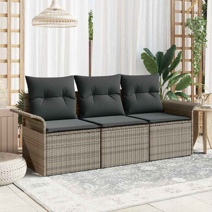 Tuin Sofa Set met kussen met opslag 3 pcs Grijs Poly riet