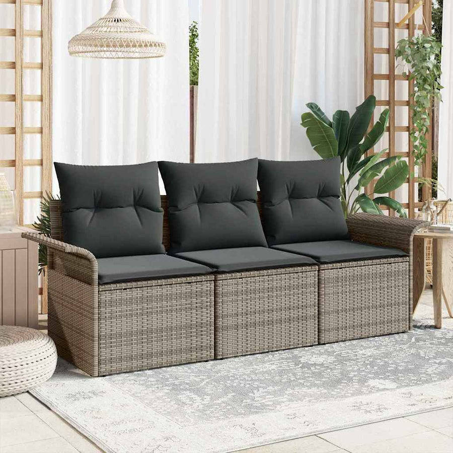 Tuin Sofa Set met kussen met opslag 3 pcs Grijs Poly riet