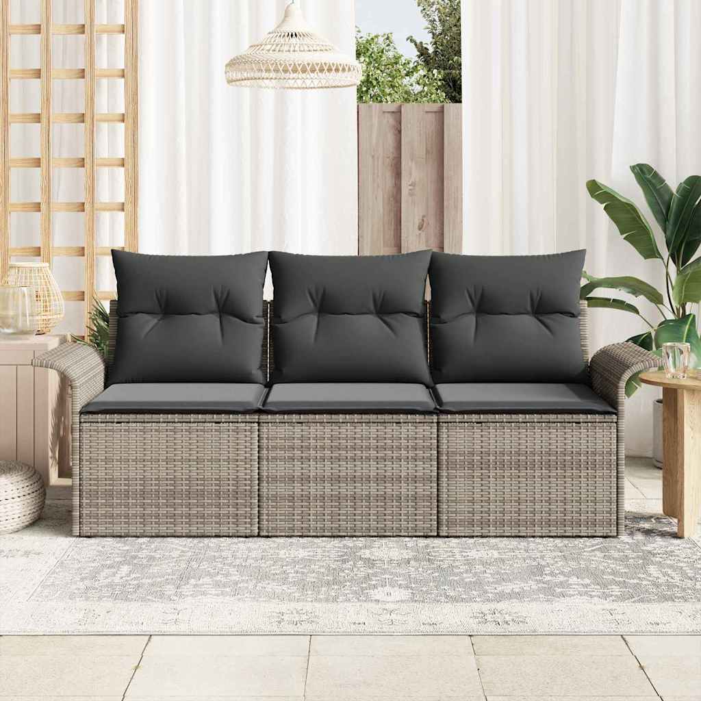 Tuin Sofa Set met kussen met opslag 3 pcs Grijs Poly riet