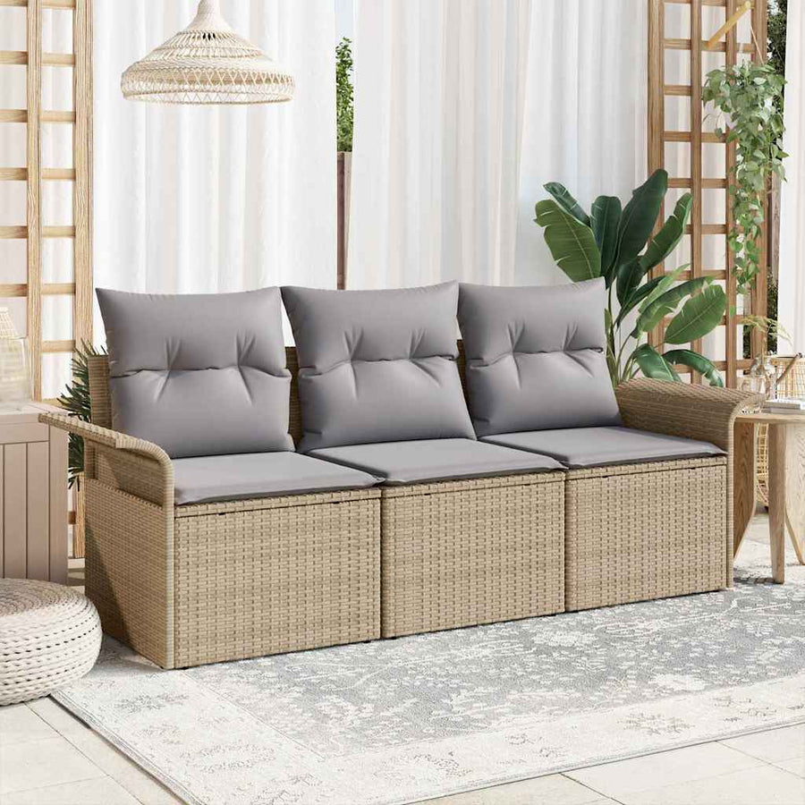 Tuin Sofa Set met kussen met opslag 3 pcs Beige Poly riet