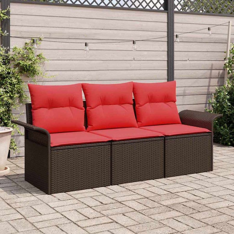 Tuin Sofa Set met kussen met opslag 3 pcs Bruin Poly riet