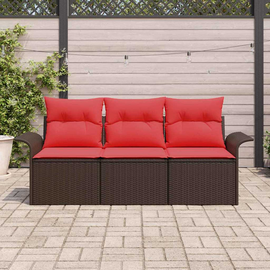 Tuin Sofa Set met kussen met opslag 3 pcs Bruin Poly riet