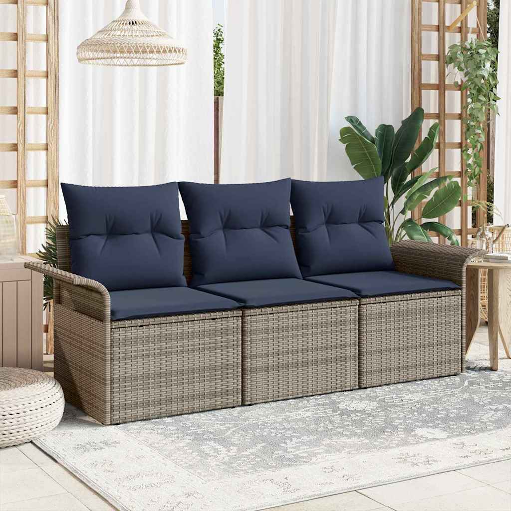 Tuin Sofa Set met kussen met opslag 3 pcs Grijs Poly riet