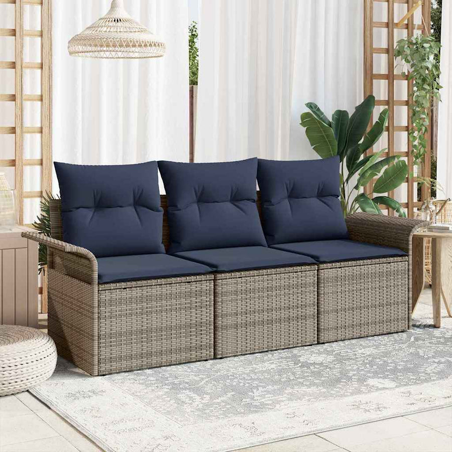Tuin Sofa Set met kussen met opslag 3 pcs Grijs Poly riet