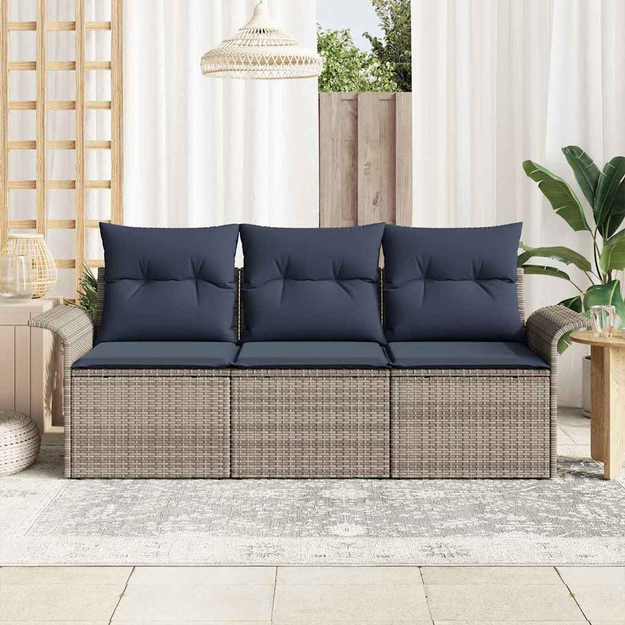 Tuin Sofa Set met kussen met opslag 3 pcs Grijs Poly riet