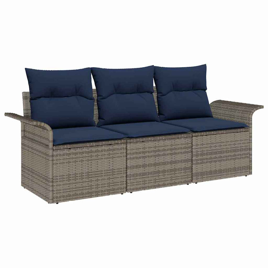 Tuin Sofa Set met kussen met opslag 3 pcs Grijs Poly riet
