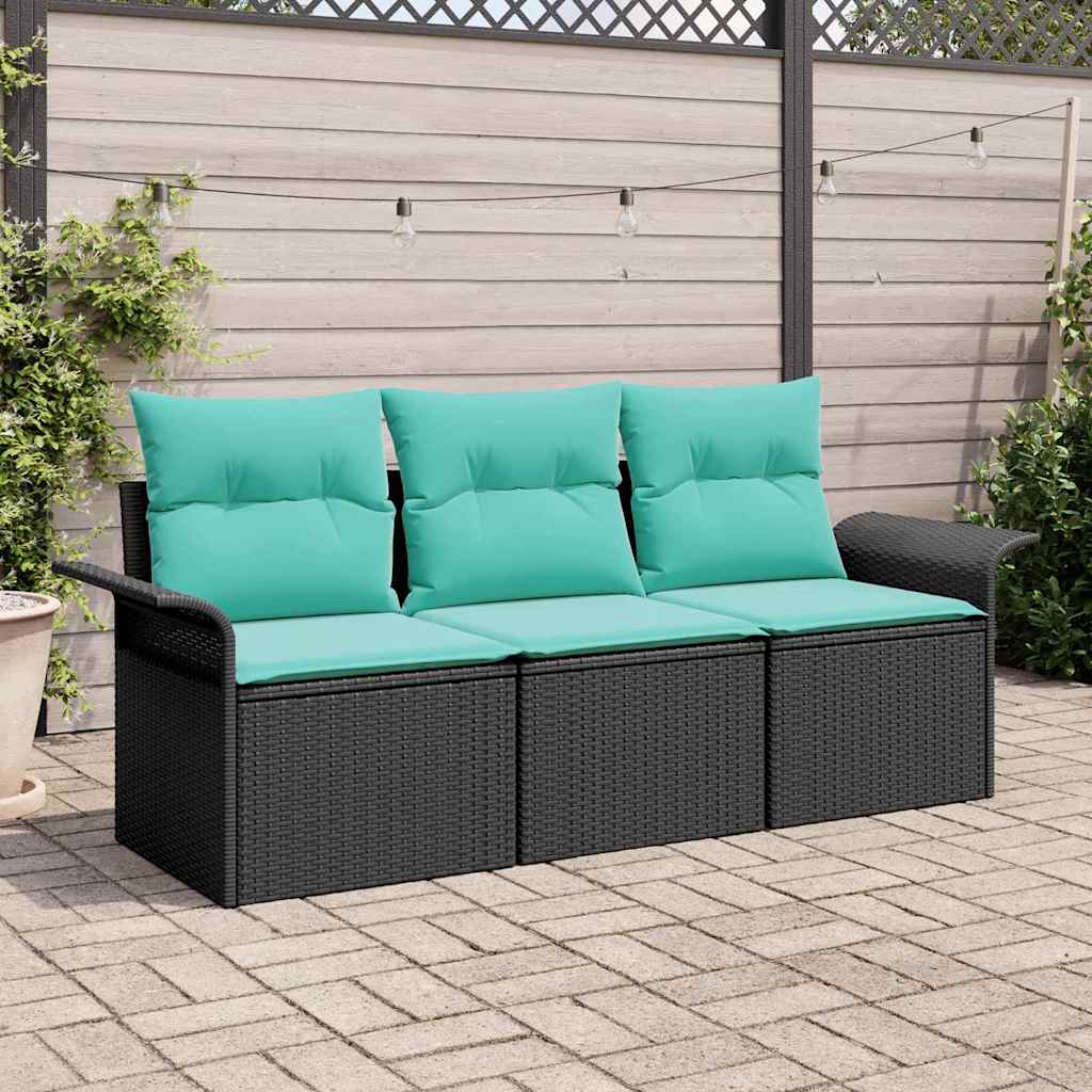 Tuin Sofa Set met kussen met opslag 3 pcs Zwart Poly riet