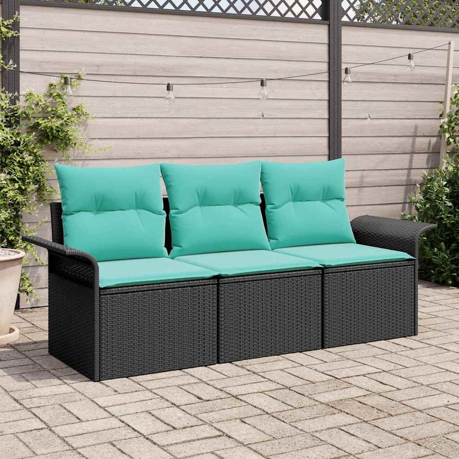 Tuin Sofa Set met kussen met opslag 3 pcs Zwart Poly riet