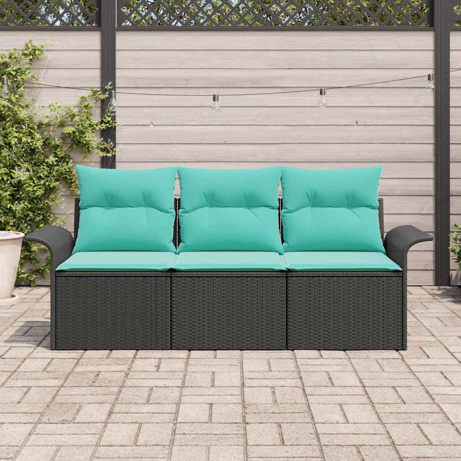 Tuin Sofa Set met kussen met opslag 3 pcs Zwart Poly riet