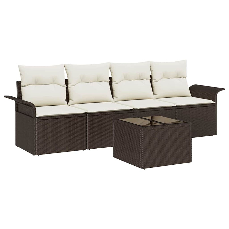 Tuin Sofa Set met kussen 5 pcs Bruin en Crème poly rattan