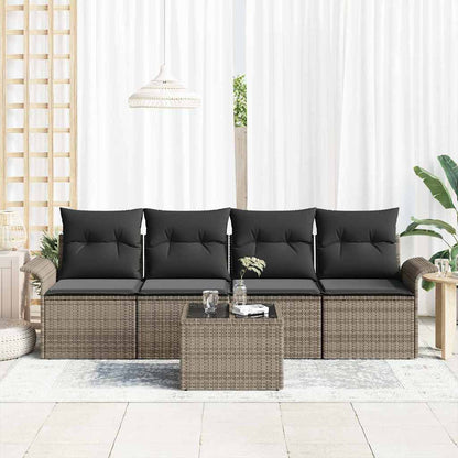 Tuin Sofa Set met kussen met opslag 5 pcs Grijs poly rattan