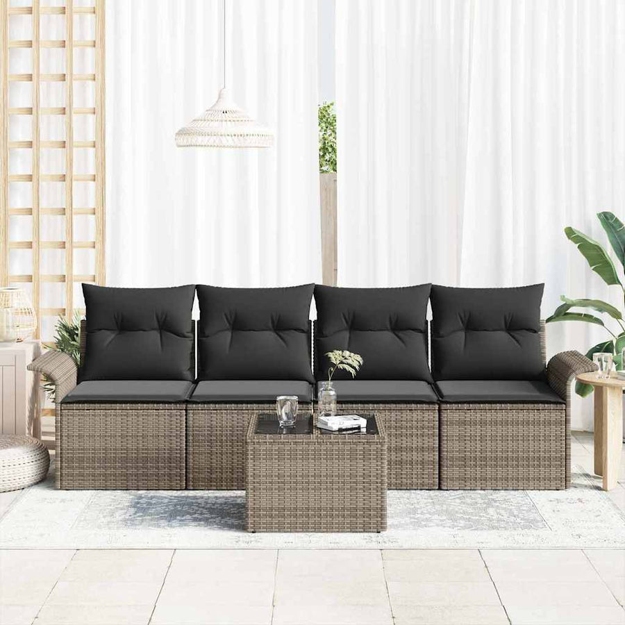 Tuin Sofa Set met kussen met opslag 5 pcs Grijs poly rattan