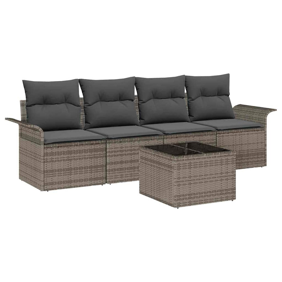 Tuin Sofa Set met kussen met opslag 5 pcs Grijs poly rattan