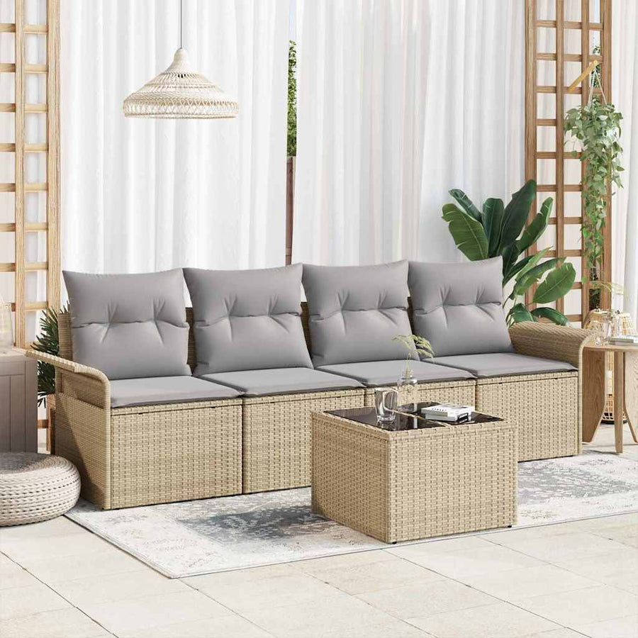 Tuin Sofa Set met kussen 5 pcs Beige en Grijs poly rattan