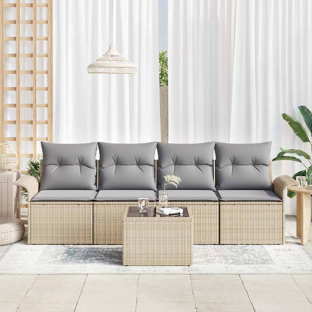 Tuin Sofa Set met kussen 5 pcs Beige en Grijs poly rattan