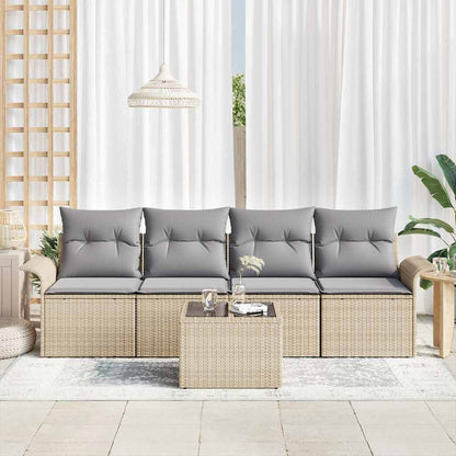 Tuin Sofa Set met kussen 5 pcs Beige en Grijs poly rattan