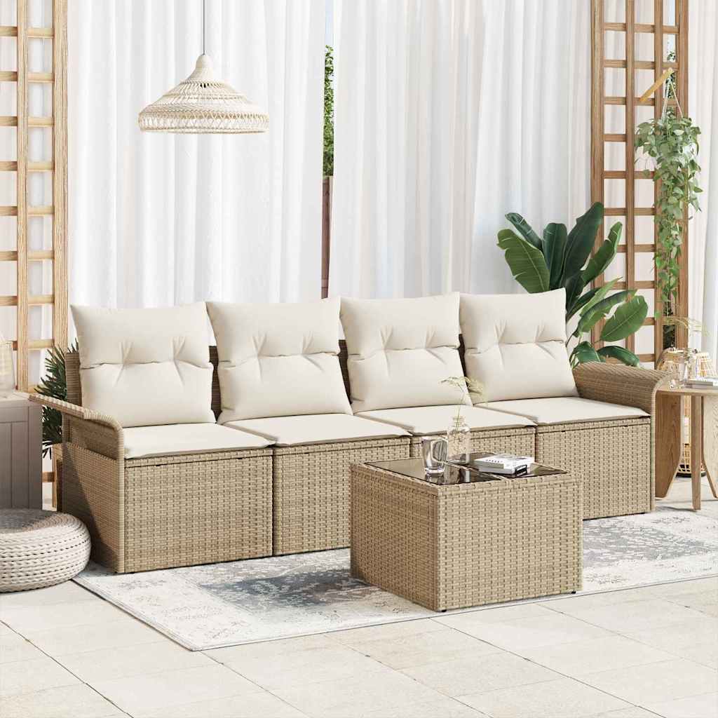 Tuin Sofa Set met kussen 5 pcs Beige en Crème poly rattan