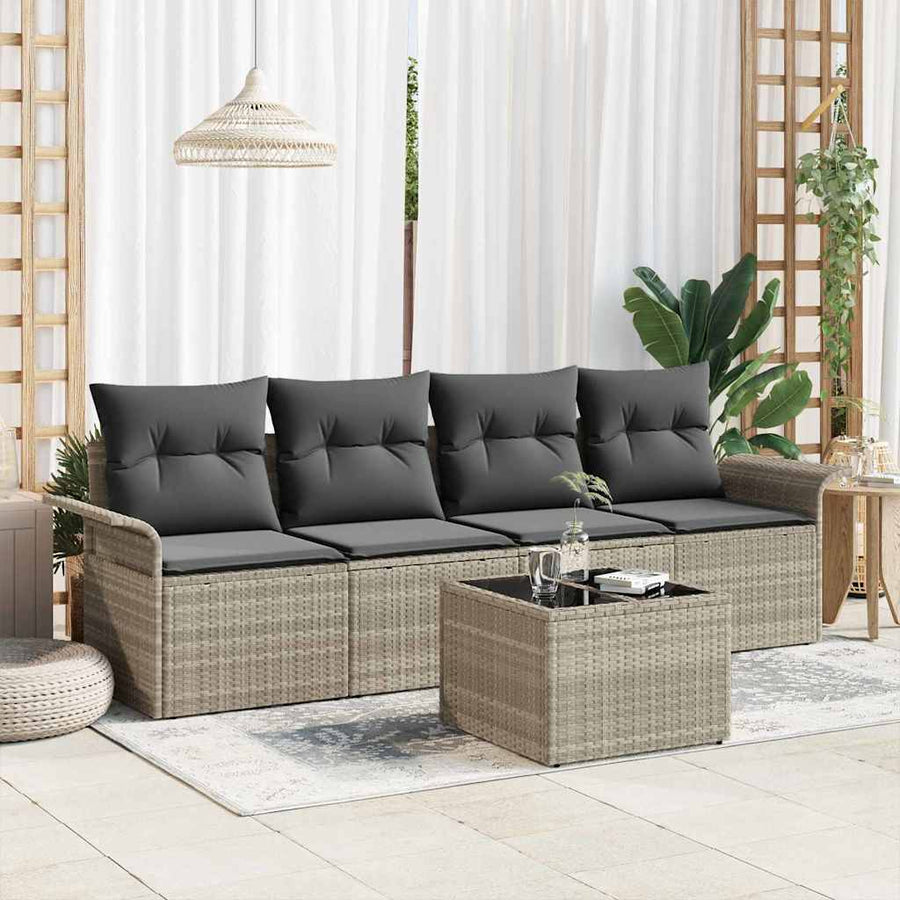 Tuin Sofa Set 5 pcs Licht Grijs en Donker Grijs poly rattan