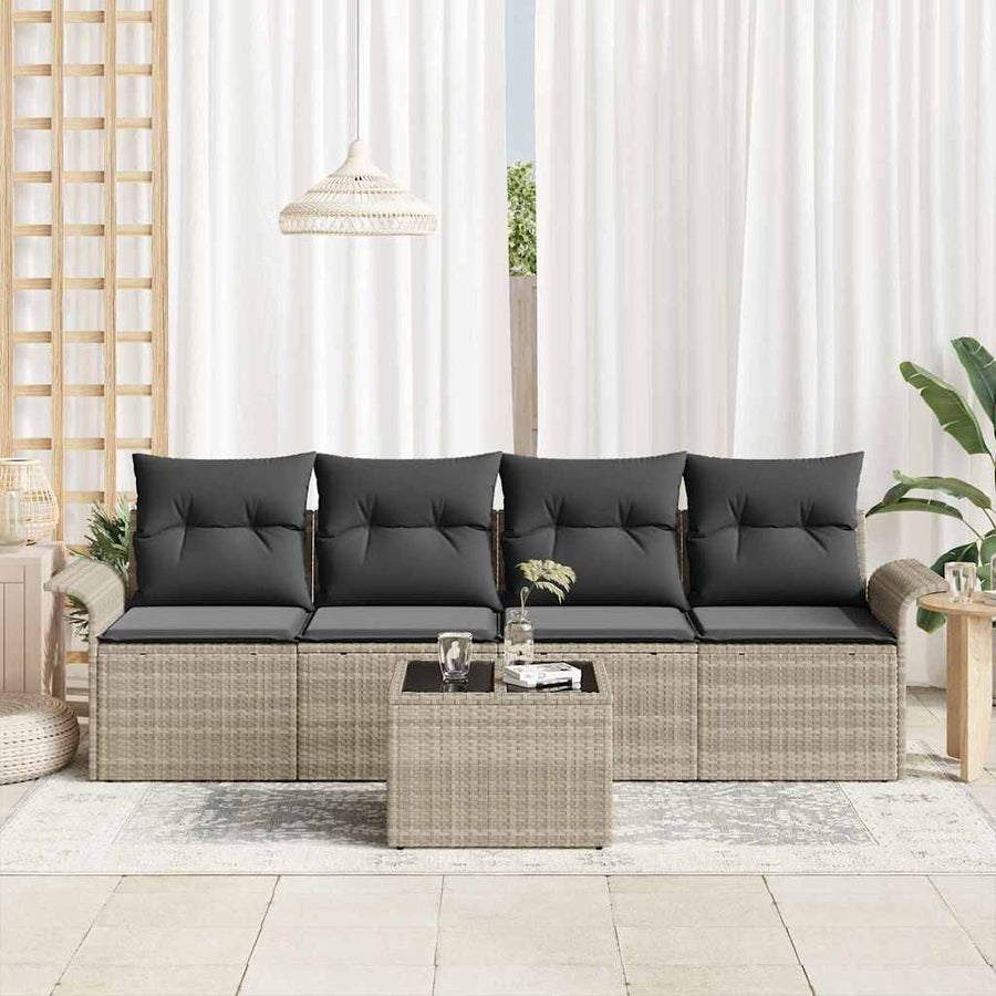 Tuin Sofa Set 5 pcs Licht Grijs en Donker Grijs poly rattan