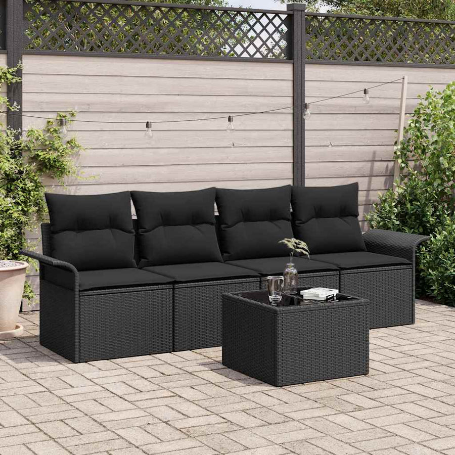 Tuin Sofa Set met kussen met opslag 5 pcs Zwart poly rattan