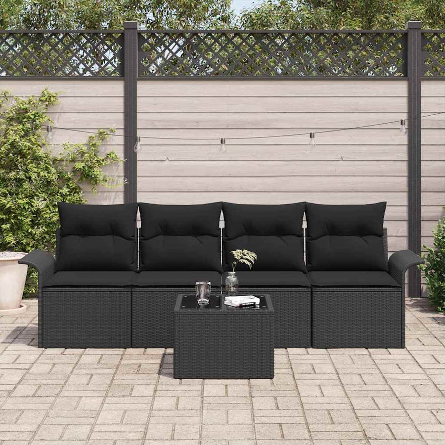 Tuin Sofa Set met kussen met opslag 5 pcs Zwart poly rattan