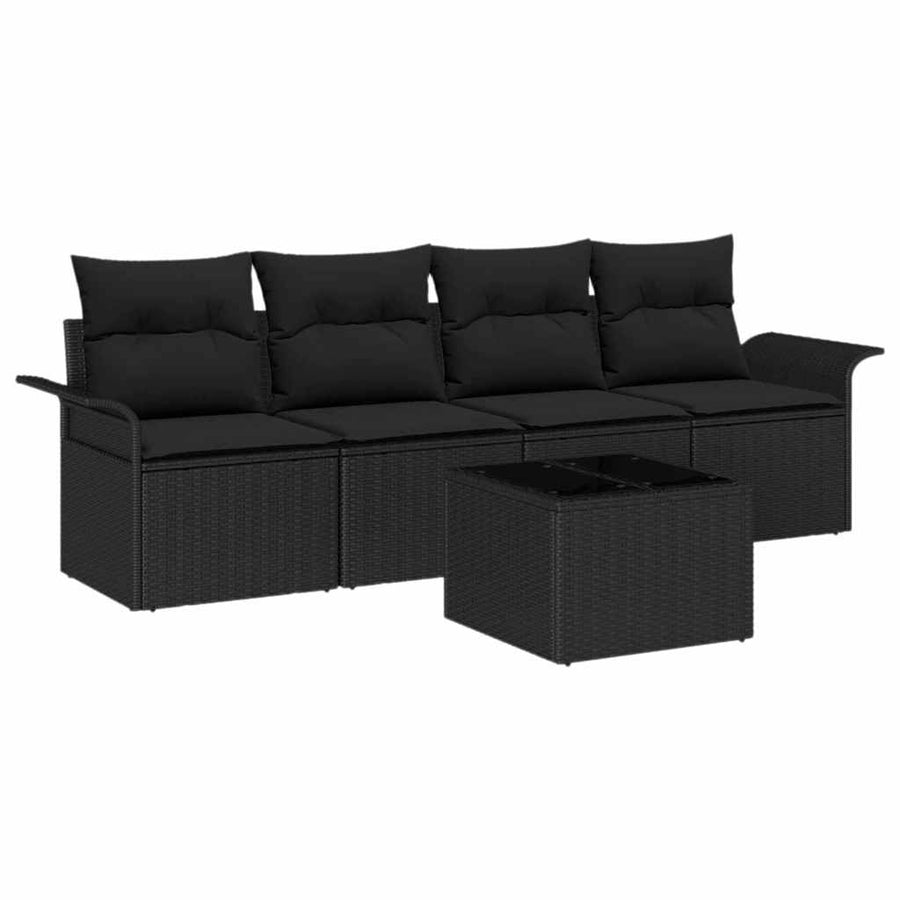 Tuin Sofa Set met kussen met opslag 5 pcs Zwart poly rattan