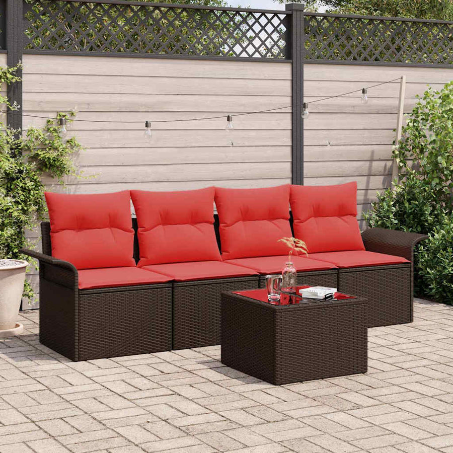 Tuin Sofa Set met kussen 5 pcs Beige en Rood poly rattan