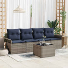 Garden Sofa Set with Cushions 5 pcs Grey and Navy Blue poly rattan