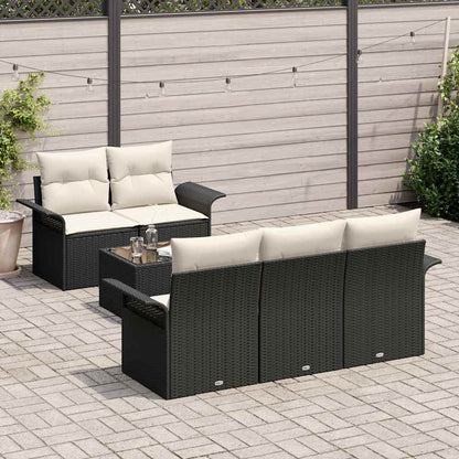 Tuin Sofa Set 6 pcs Zwart en Crème Poly rattan, staal en glas