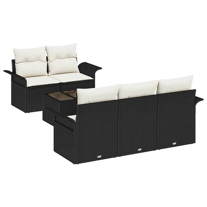 Tuin Sofa Set 6 pcs Zwart en Crème Poly rattan, staal en glas