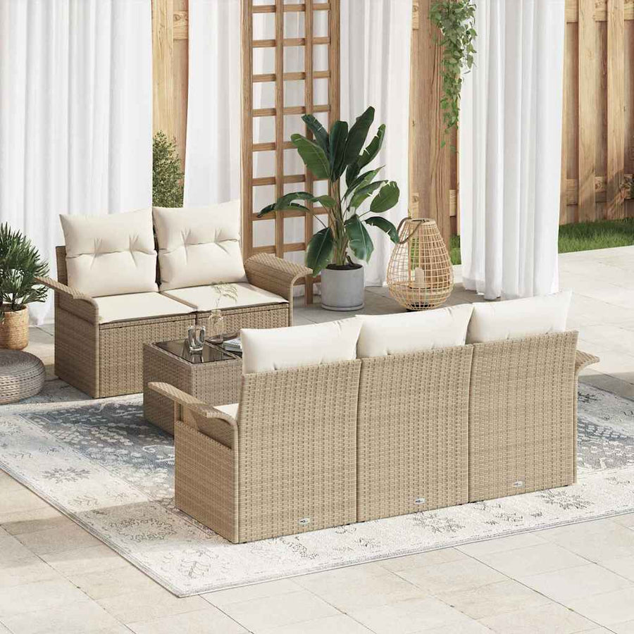 Tuin Sofa Set 6 pcs Beige en Crème Poly rattan, staal en glas