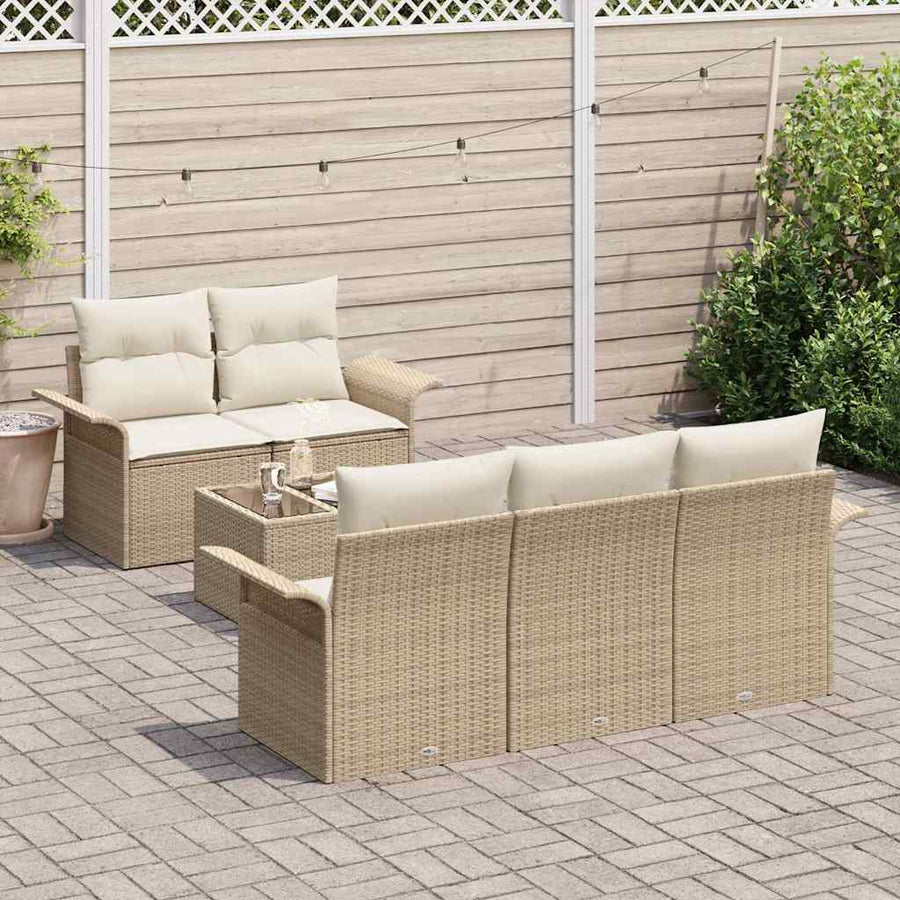 Tuin Sofa Set 6 pcs Beige en Crème Poly rattan, staal en glas