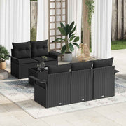 Tuin loungeset 6-delig polyrattan zwart