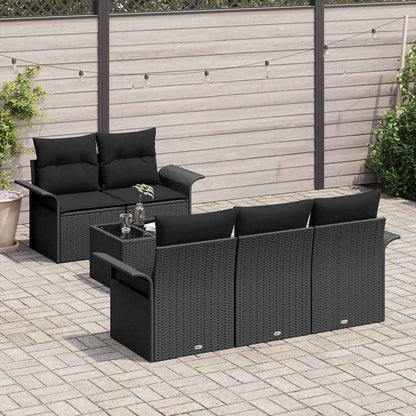 Tuin Sofa Set met kussen 6 pcs Zwart Poly rattan, staal en glas