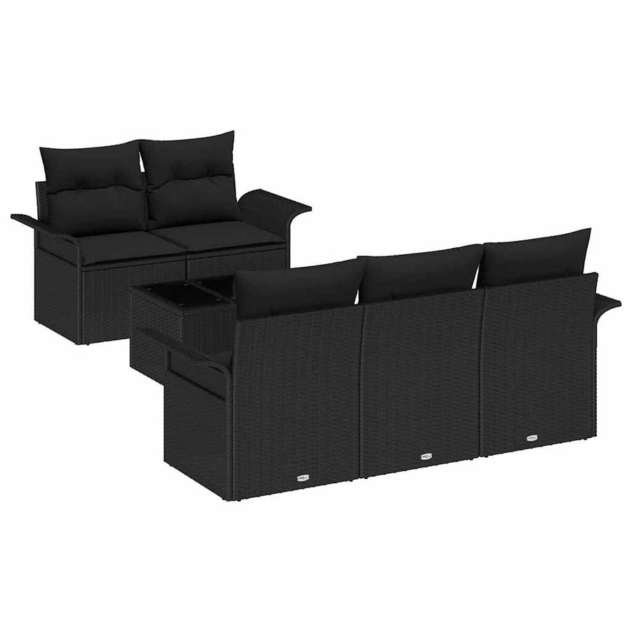 Tuin Sofa Set met kussen 6 pcs Zwart Poly rattan, staal en glas