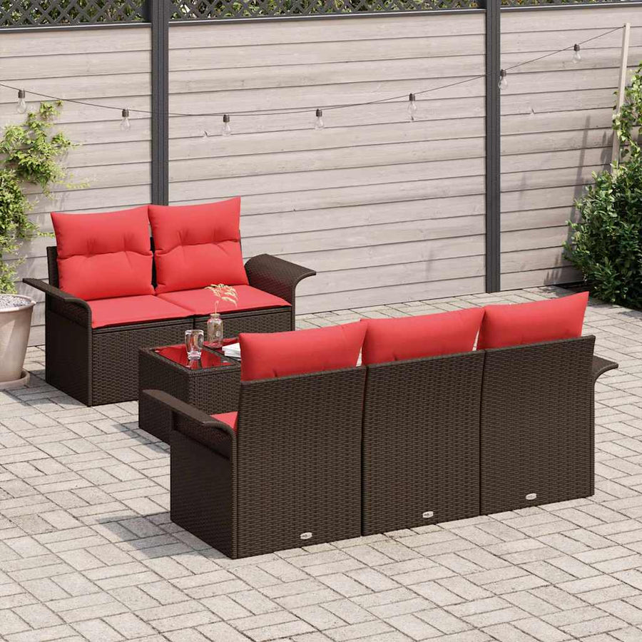 Tuin Sofa Set met kussen 6 pcs Beige en Rood poly rattan