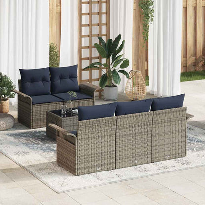 Tuin Sofa Set met kussen 6 pcs Grijs en Marineblauw poly rattan